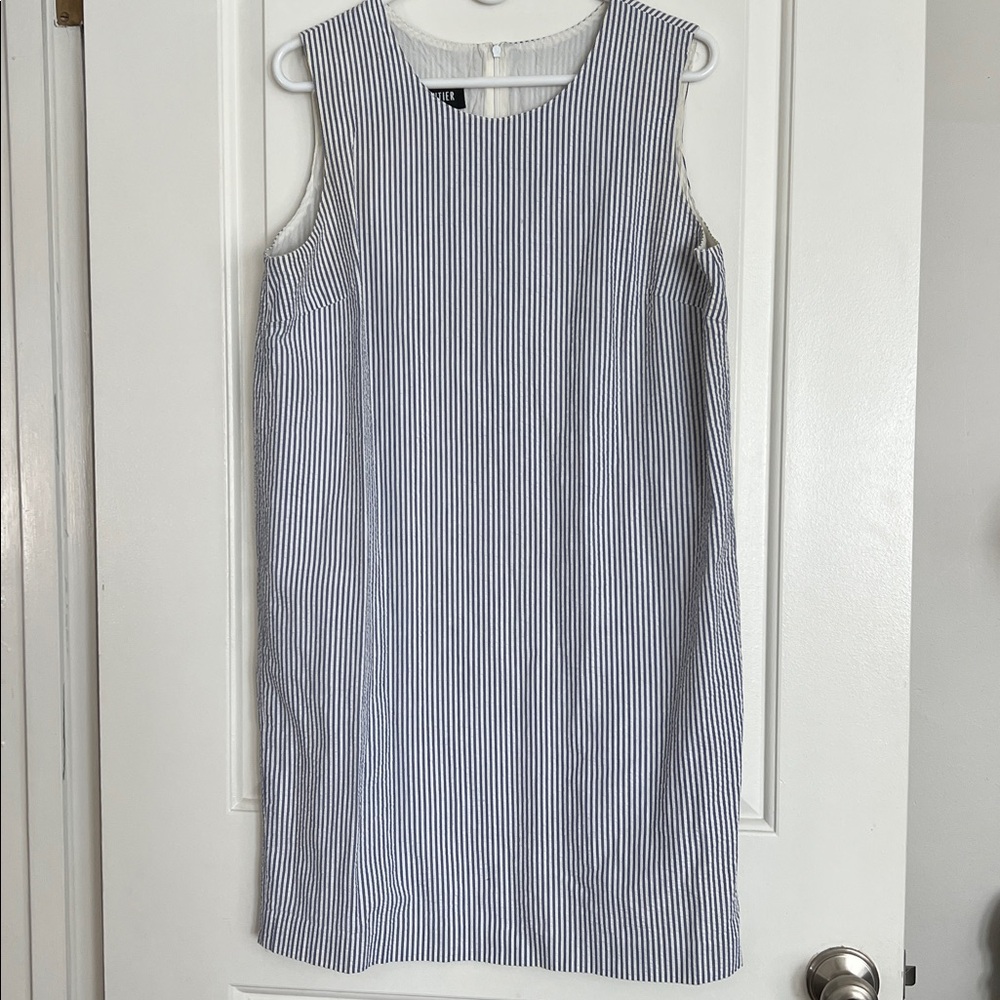 Navy and White Seersucker Striped Dress